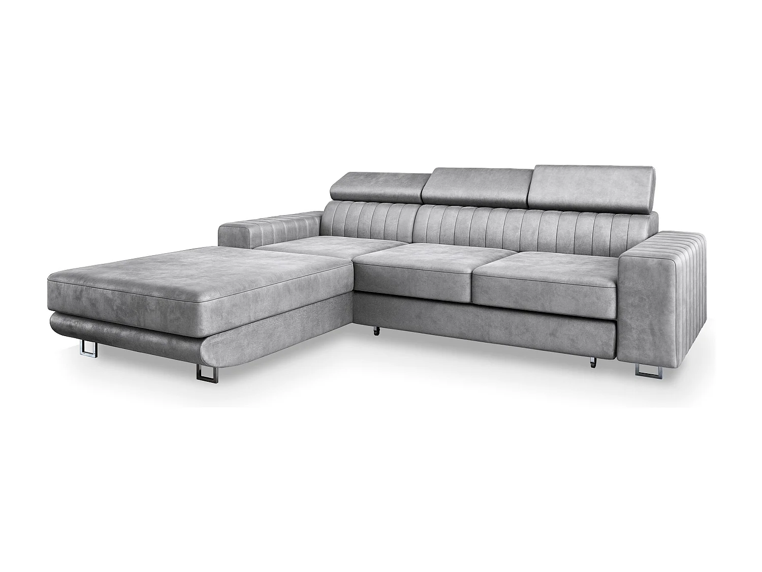 Canapé d'angle NOTO Gris clair en velours avec fonction de couchage