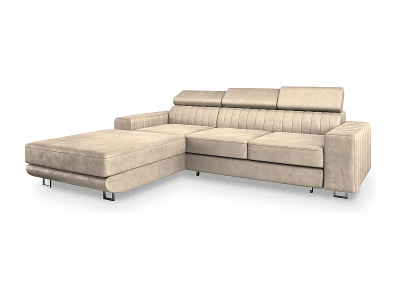 Hoekbank NOTO van fluweel met slaapfunctie Creme
