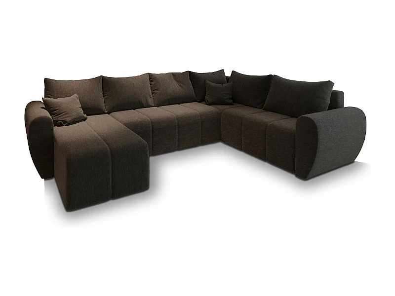 Canapé d'angle MADISON Marron en tissu texturé avec fonction de couchage