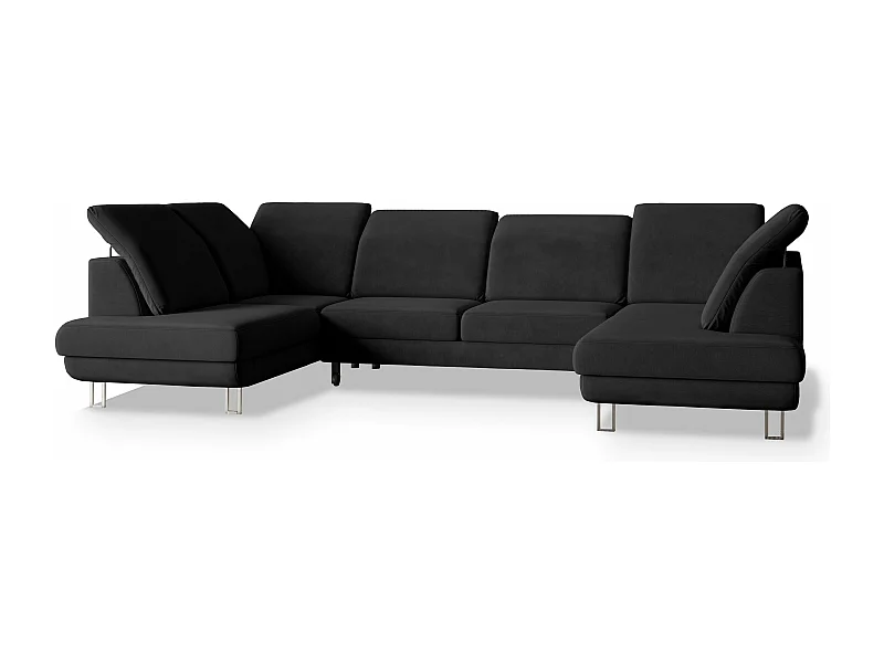 Canapé d'angle TERAMO Noir en velours avec fonction de couchage