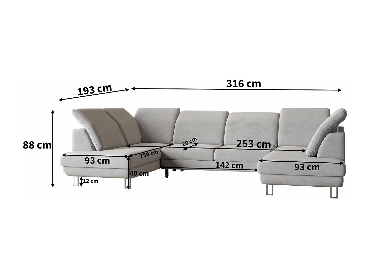 Canapé d'angle TERAMO Gris en velours avec fonction de couchage