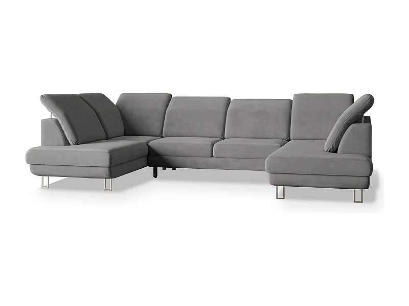 Canapé d'angle TERAMO Gris en velours avec fonction de couchage