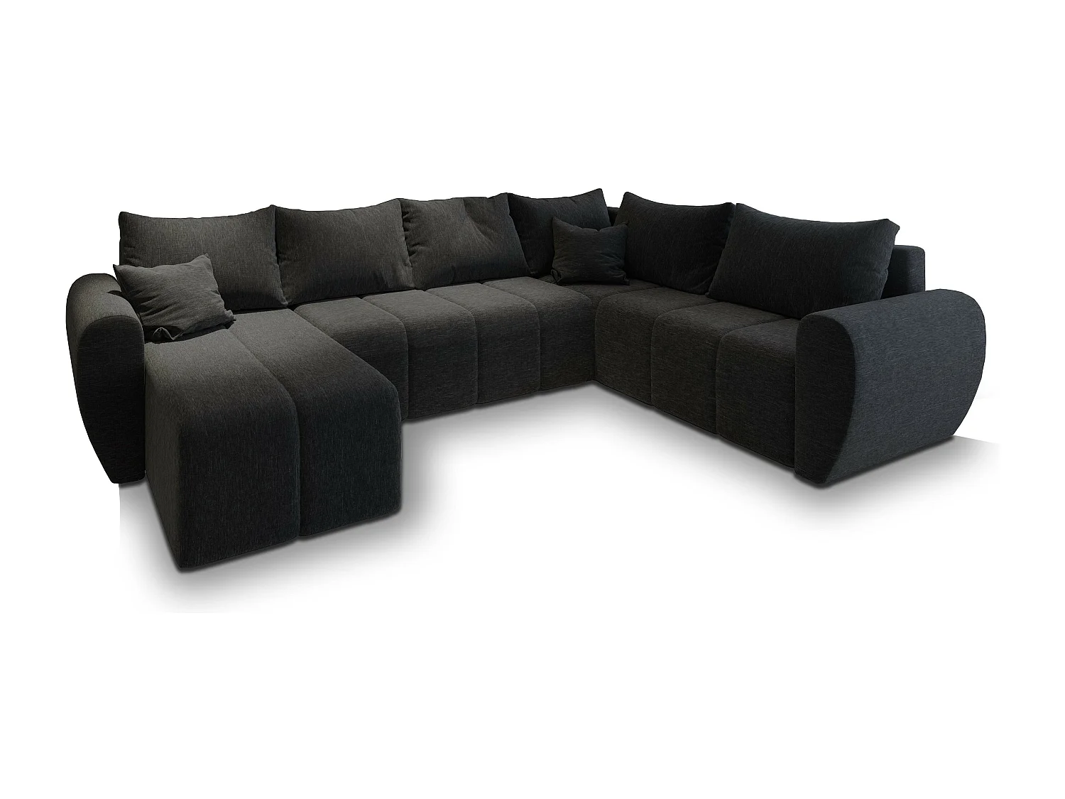 Canapé d'angle MADISON Noir en tissu texturé avec fonction de couchage