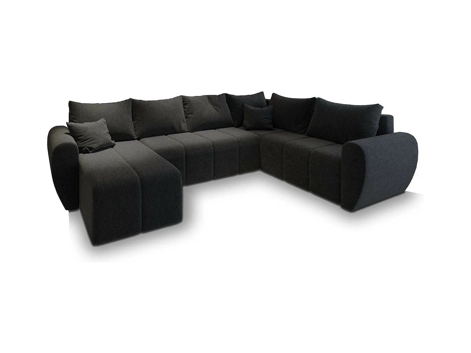 Canapé d'angle MADISON Noir en tissu texturé avec fonction de couchage