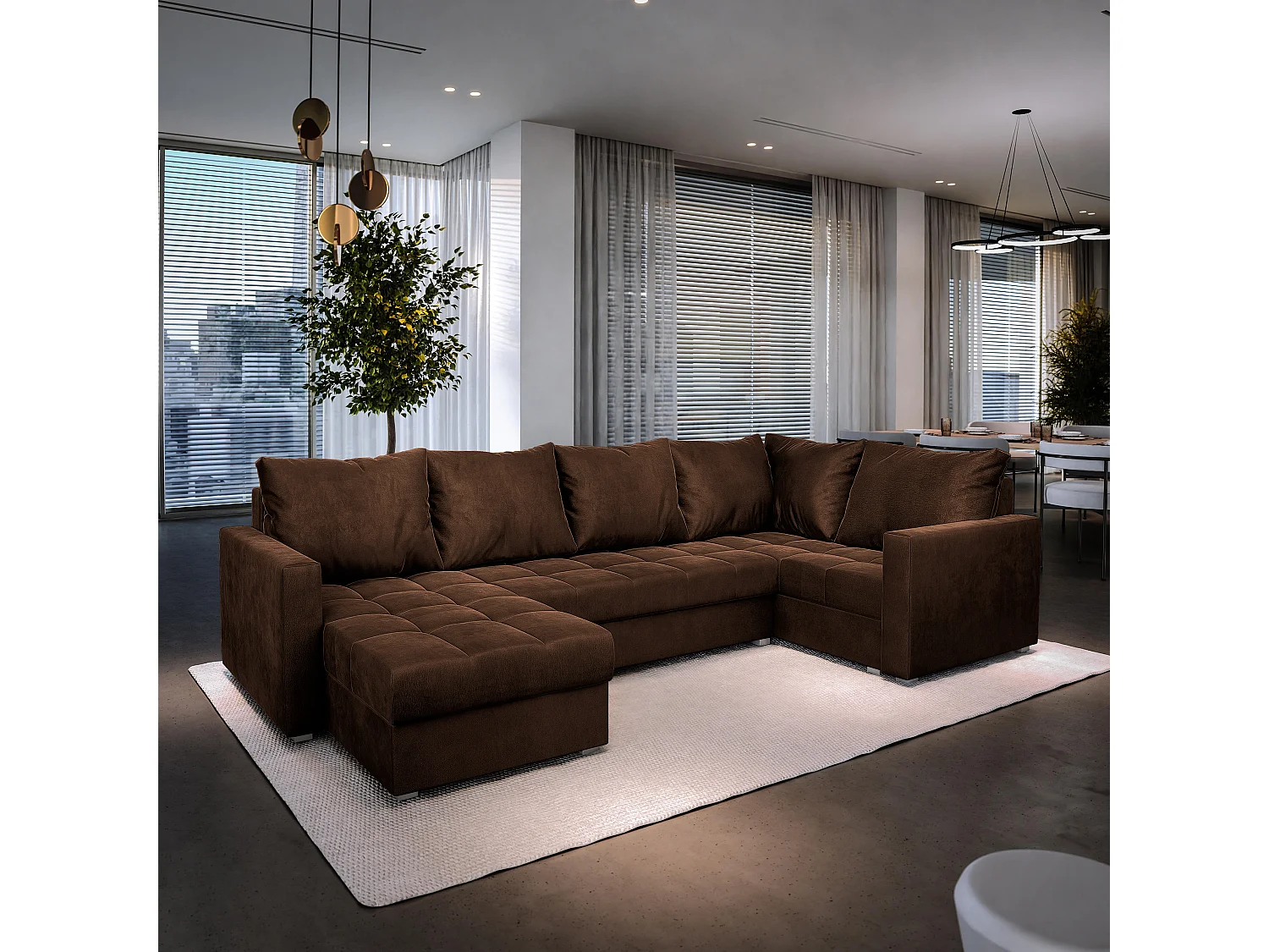 Canapé d'angle LORIVO Marron en peluche avec fonction de couchage