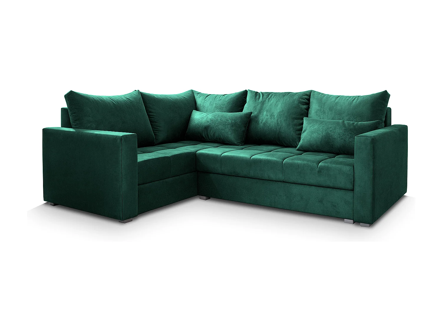 Canapé d'angle LIRENO Vert Sapin en peluche avec fonction de couchage