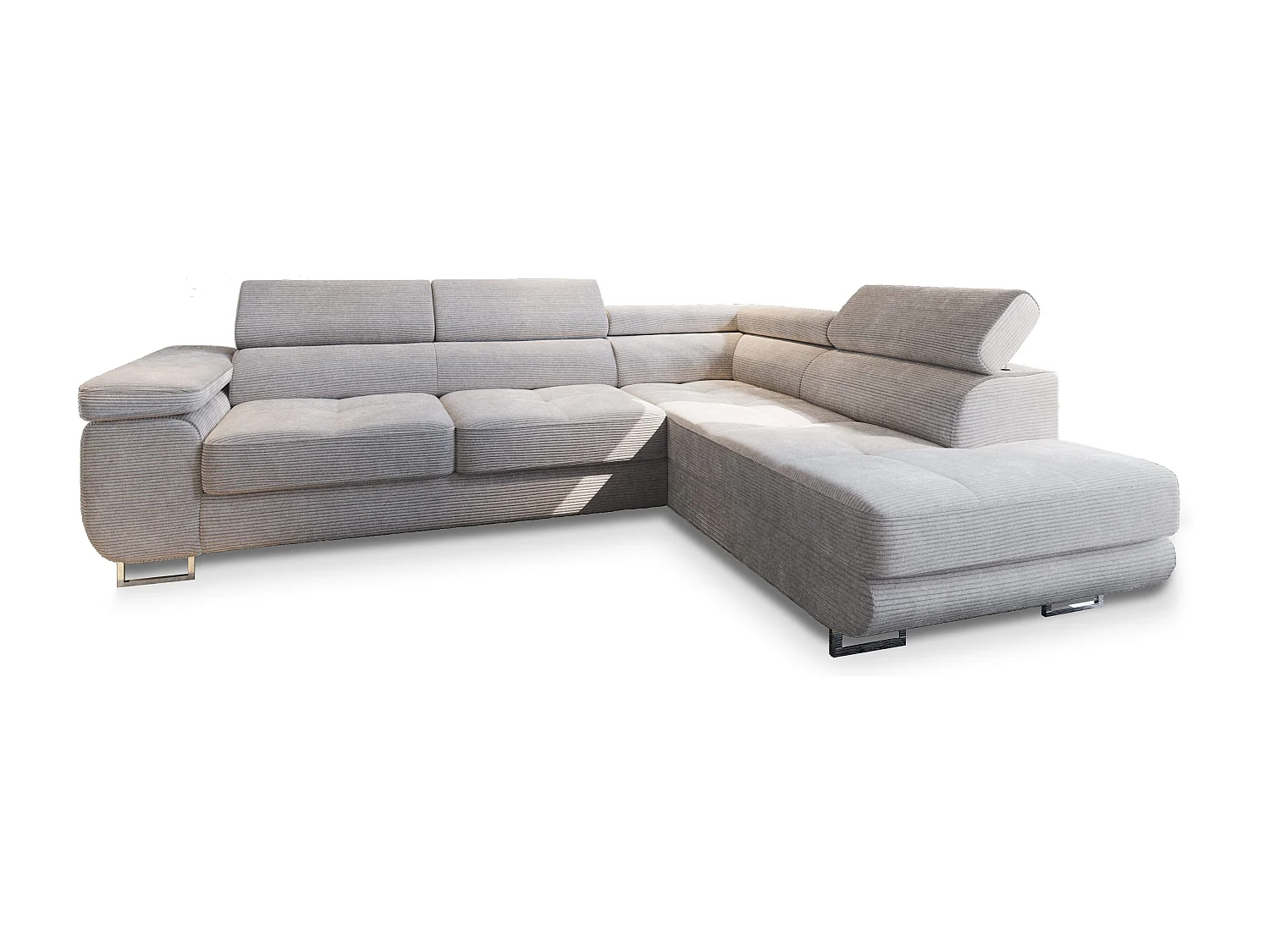 Canapé d'angle APIRO Crème en velours côtelé avec fonction de couchage