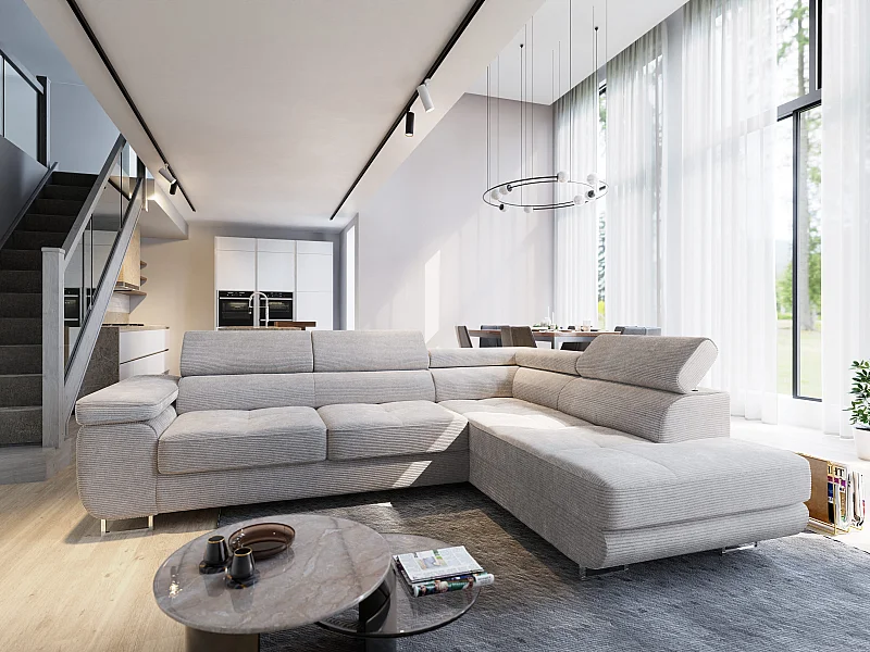 Hoekbank APIRO van fluweel met slaapfunctie Creme