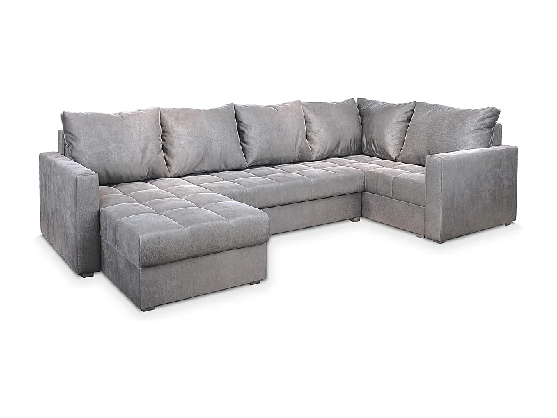 Canapé d'angle LORIVO Gris clair en peluche avec fonction de couchage