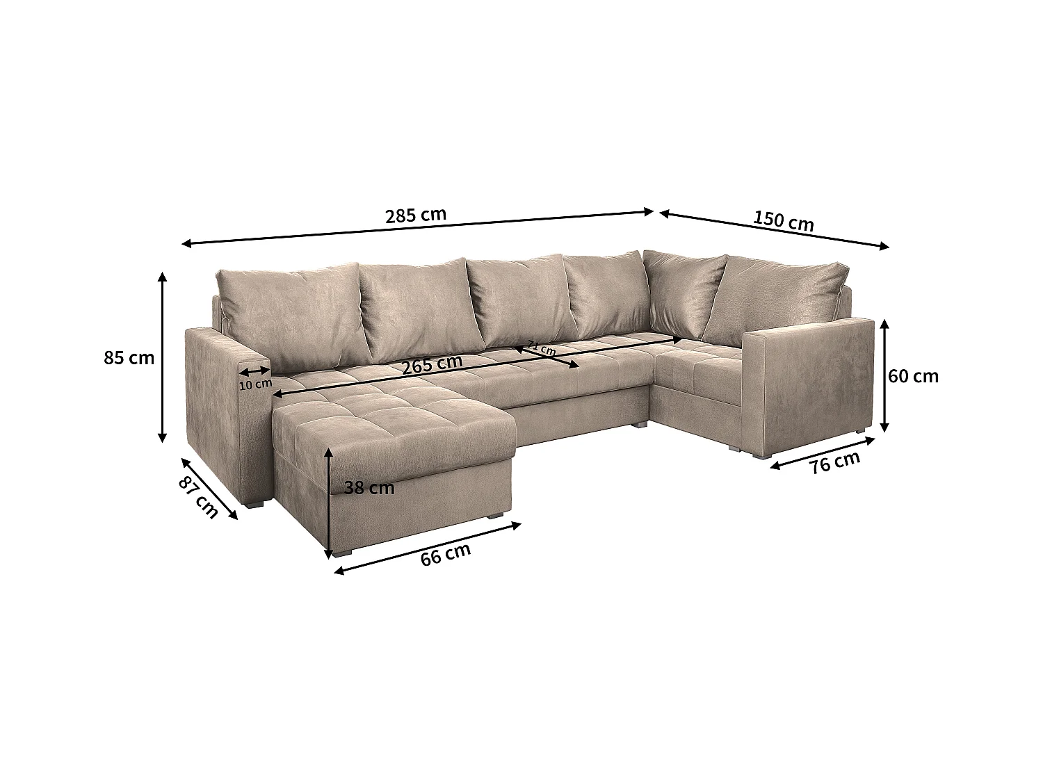 Canapé d'angle LORIVO Gris clair en peluche avec fonction de couchage