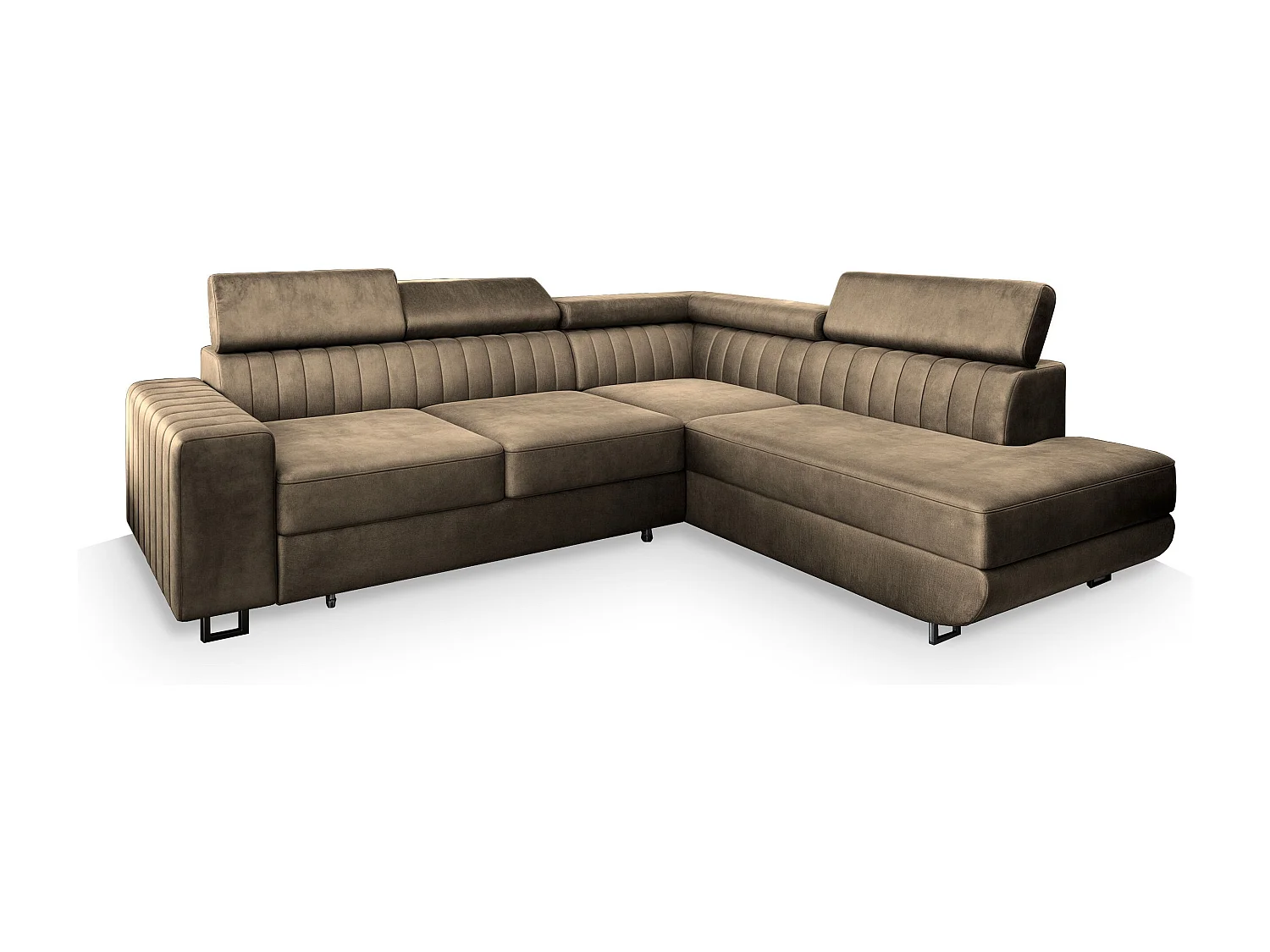 Canapé d'angle NOLA Beige en velours avec fonction de couchage