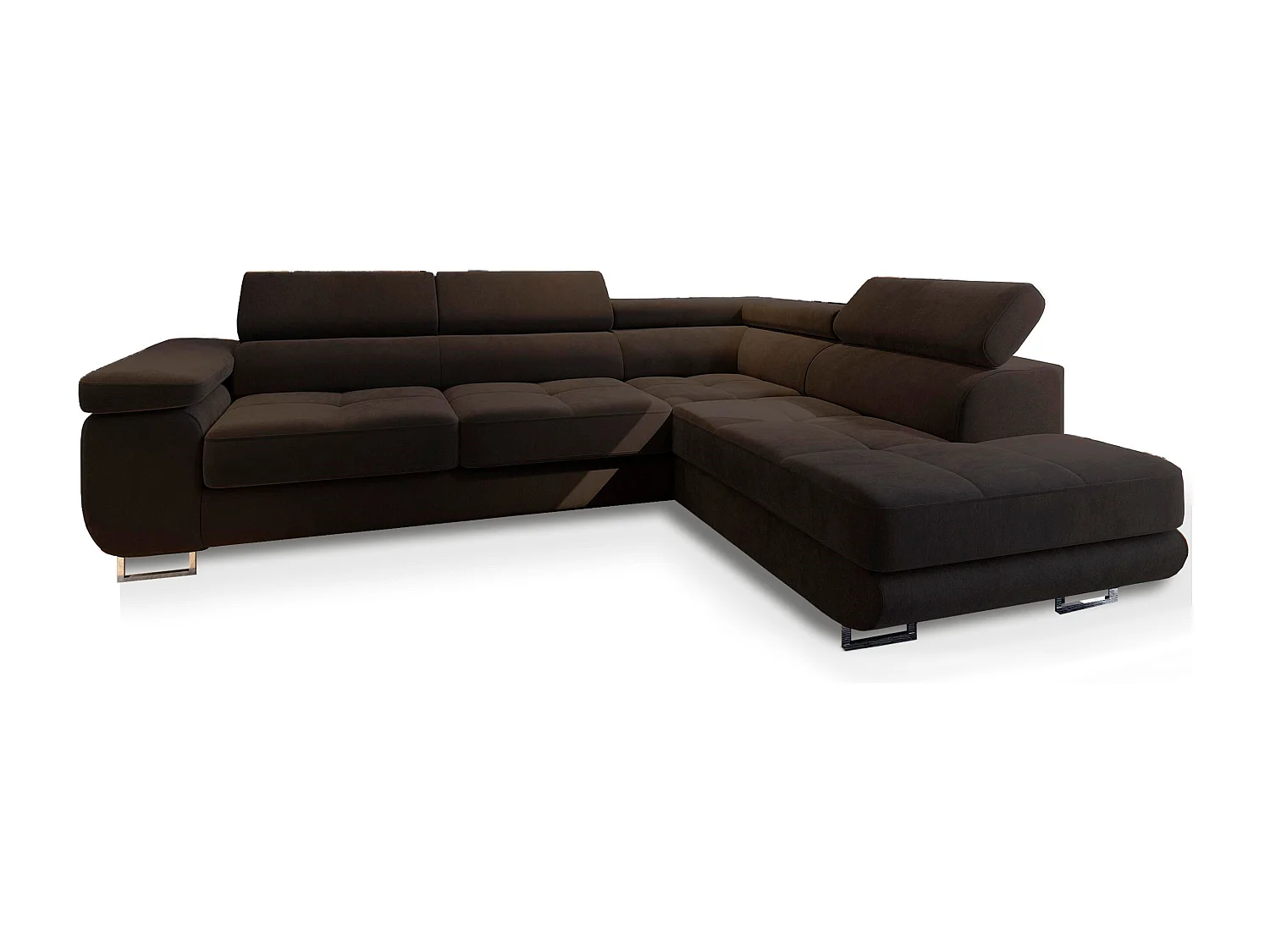 Canapé d'angle SELVA Marron en velours avec fonction de couchage