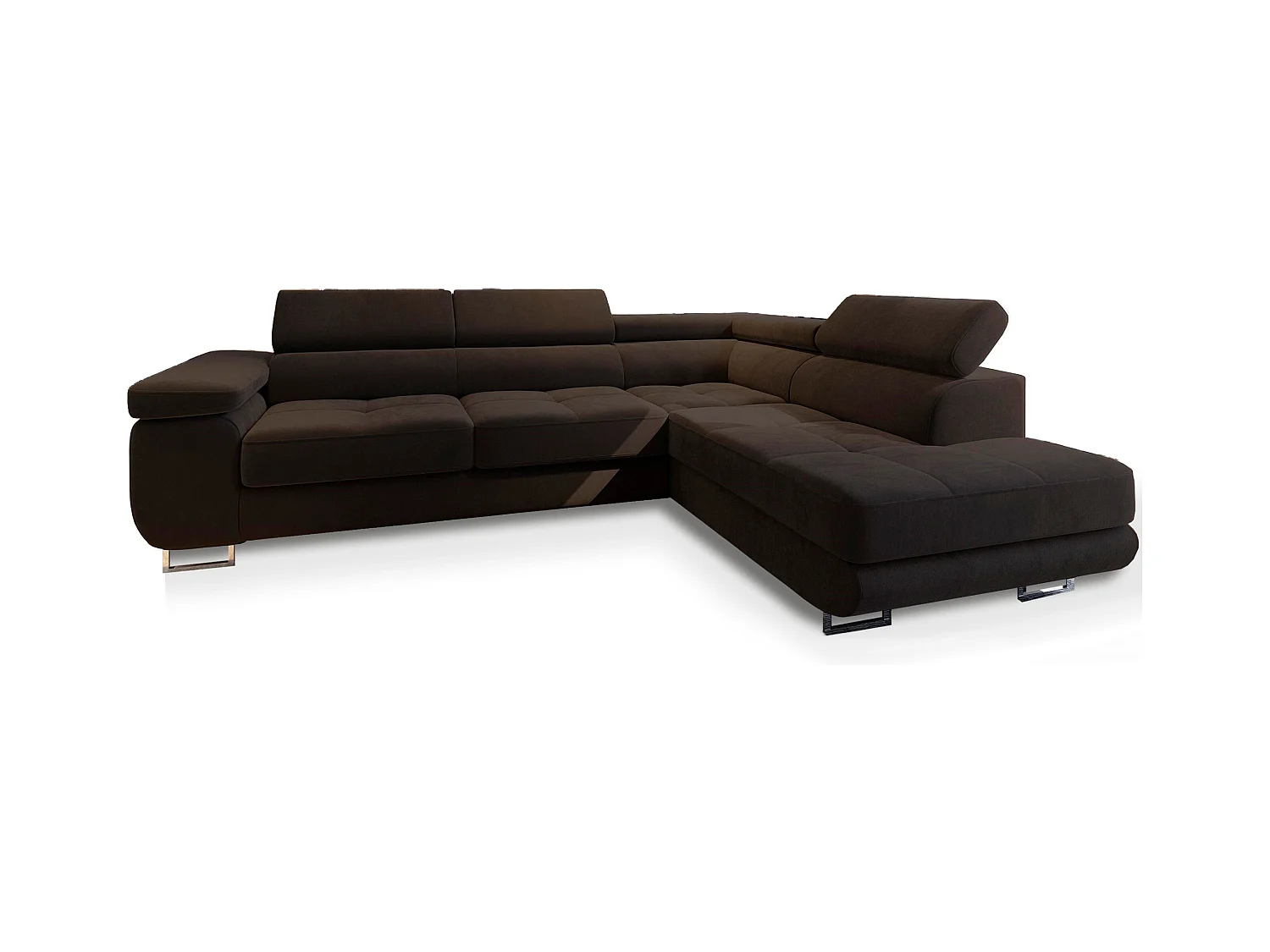 Canapé d'angle SELVA Marron en velours avec fonction de couchage