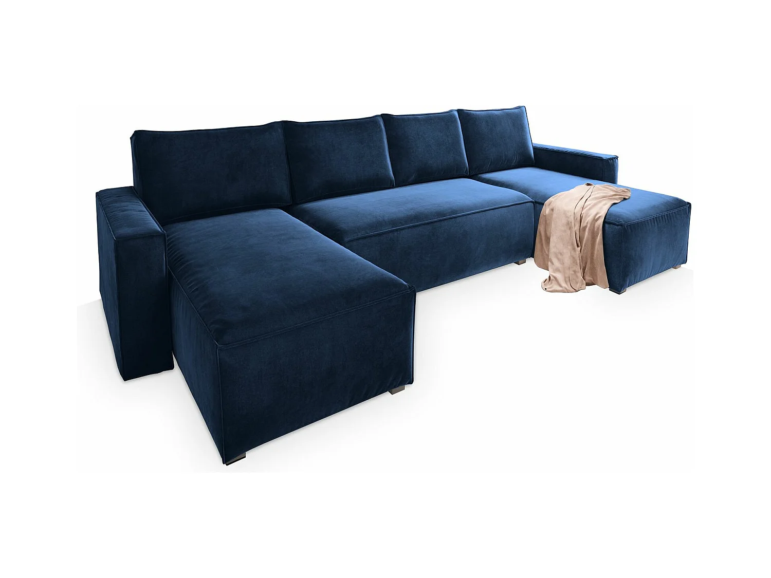 Canapé d'angle DENI Bleu en velours avec fonction de couchage