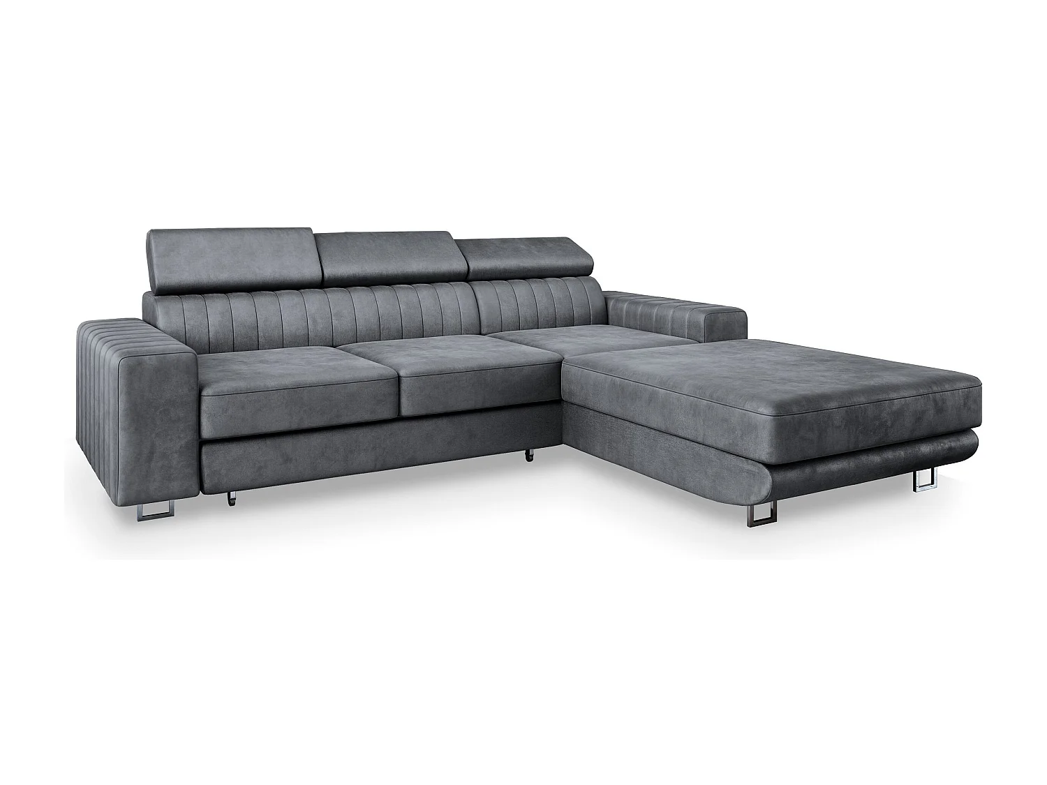 Canapé d'angle NOTO Gris en velours avec fonction de couchage