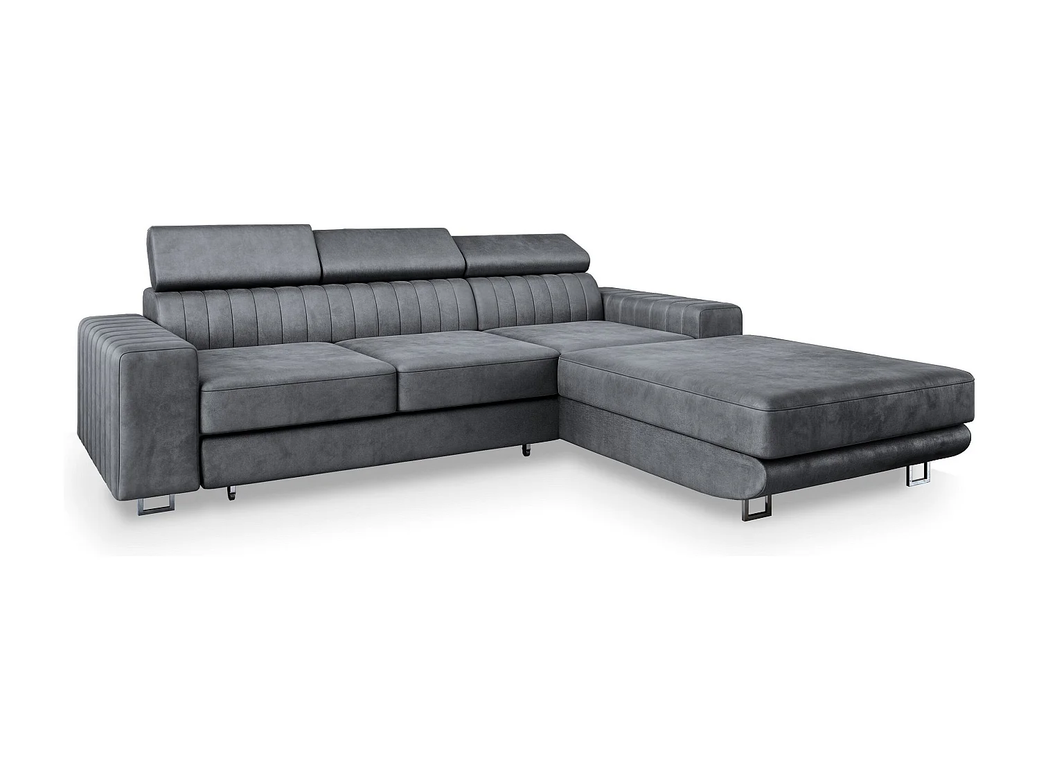 Canapé d'angle NOTO Gris en velours avec fonction de couchage