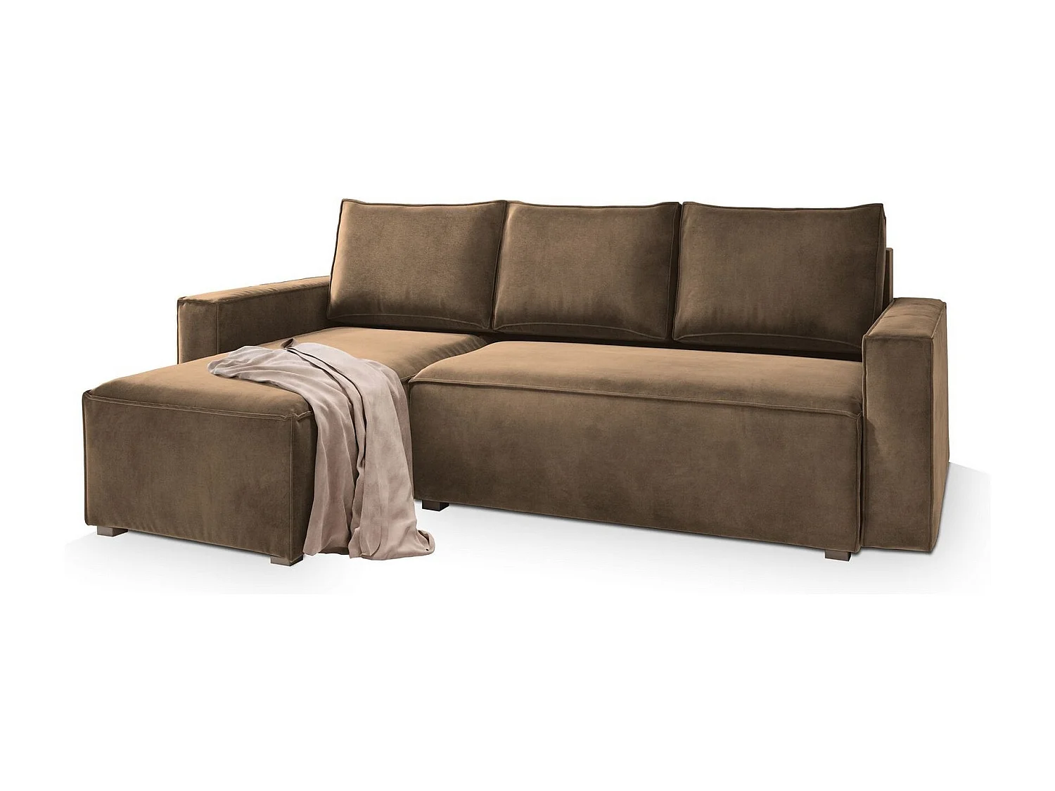 Canapé d'angle SILES Beige en velours avec fonction de couchage