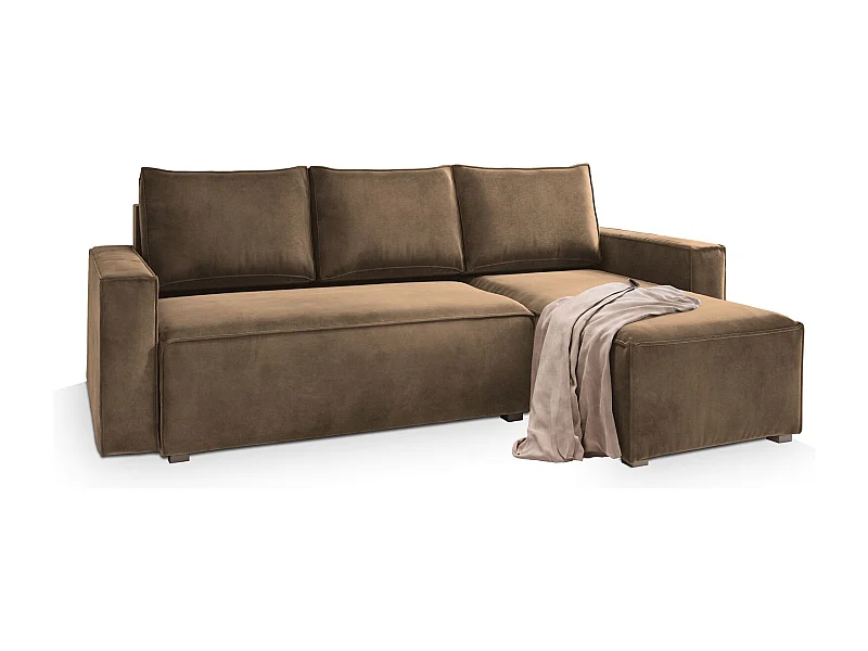 Hoekbank SILES van fluweel met slaapfunctie Beige