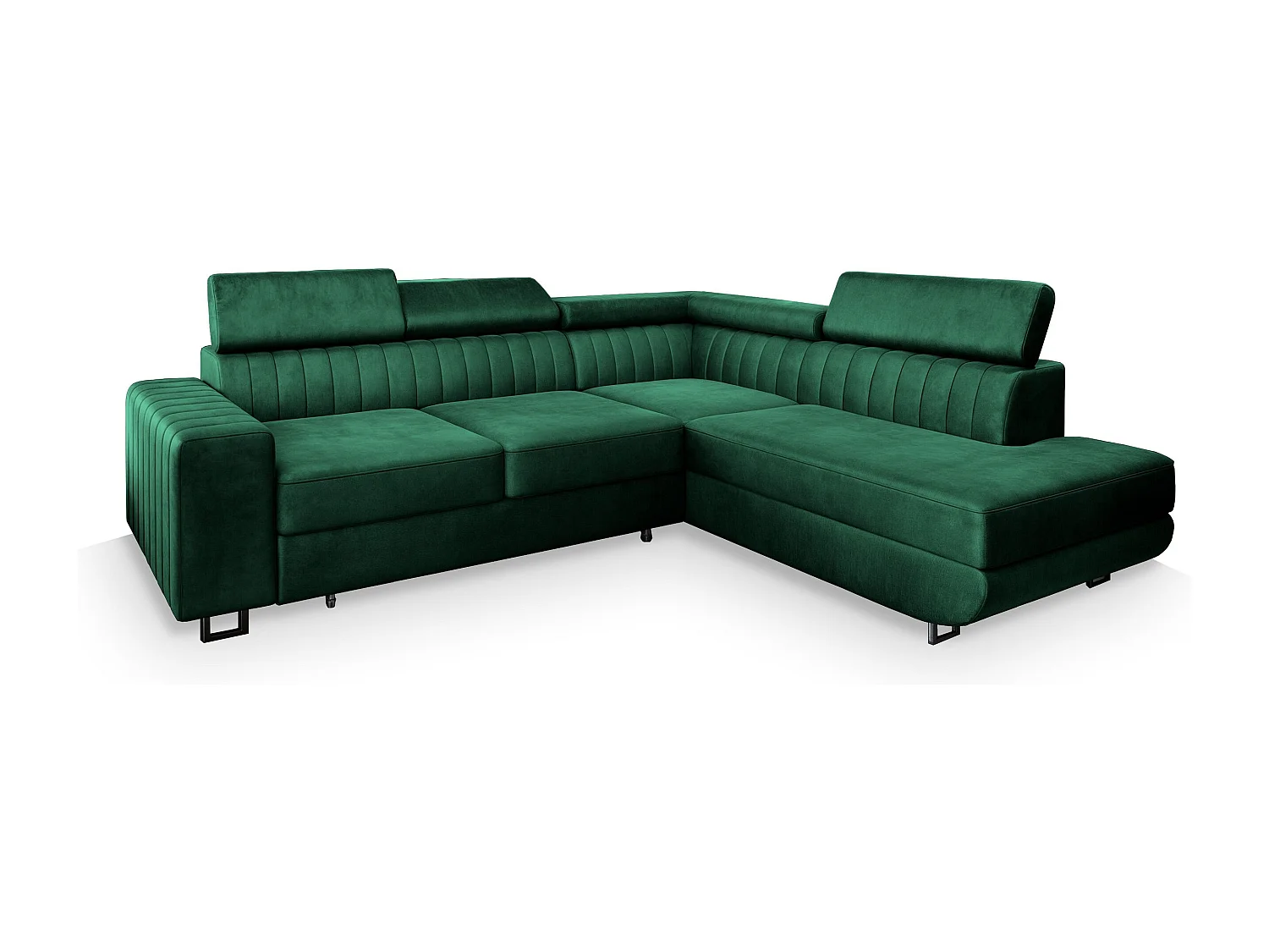 Canapé d'angle NOLA Vert Sapin en velours avec fonction de couchage