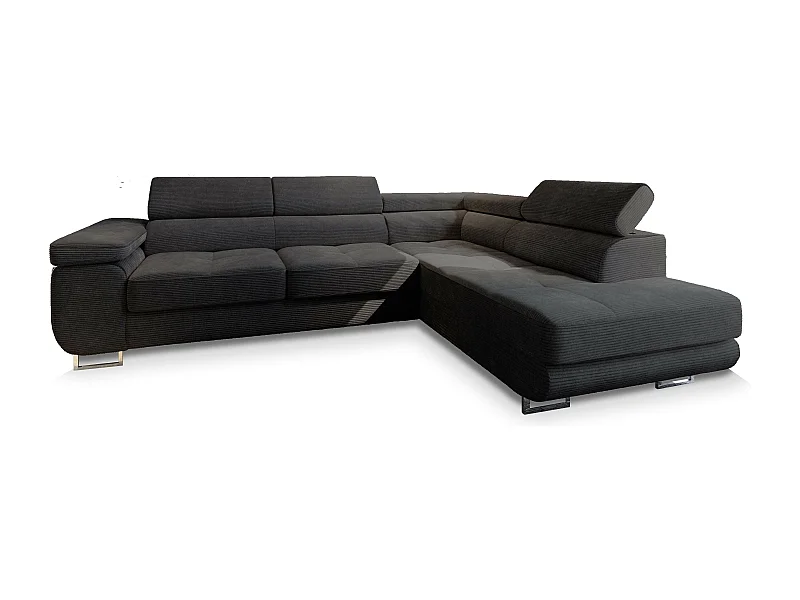 Canapé d'angle APIRO Noir en velours côtelé avec fonction de couchage