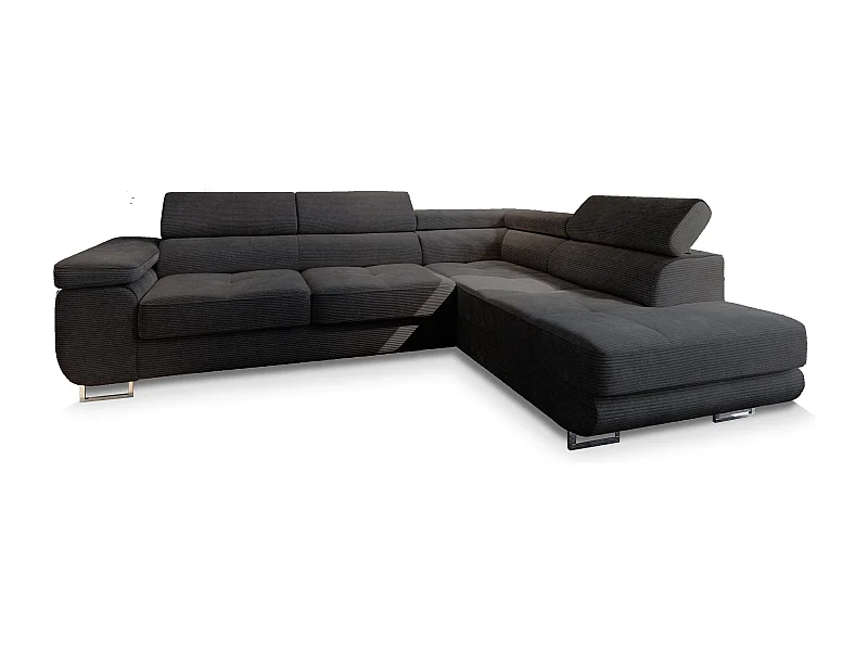 Canapé d'angle APIRO Noir en velours côtelé avec fonction de couchage