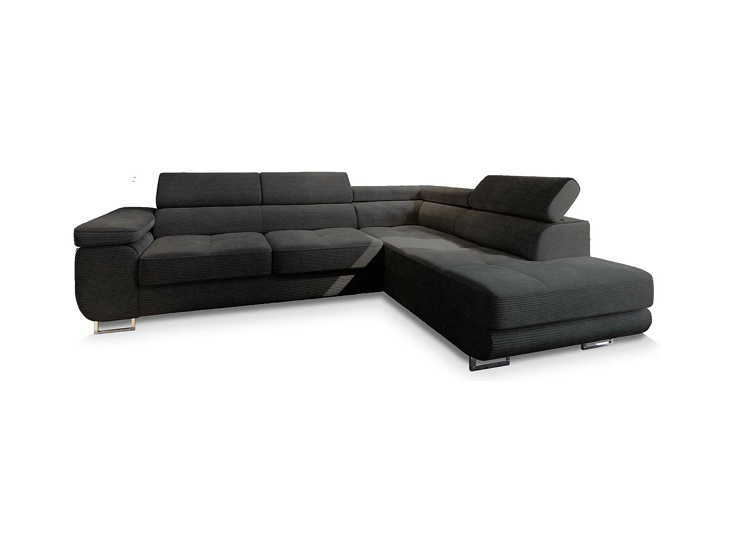 Canapé d'angle APIRO Noir en velours côtelé avec fonction de couchage