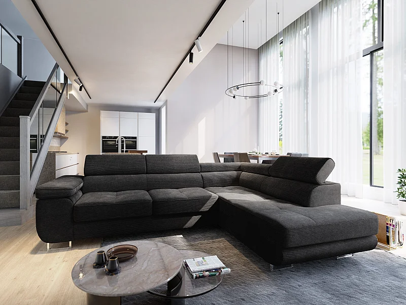 Hoekbank APIRO van fluweel met slaapfunctie Schwarz