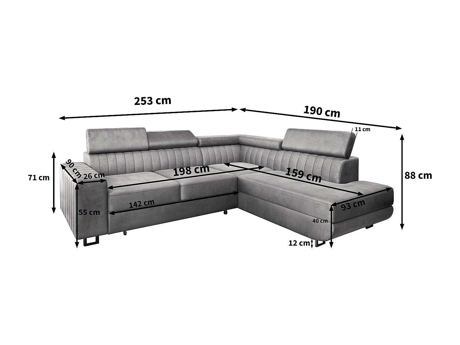 Canapé d'angle NOLA Beige en velours avec fonction de couchage