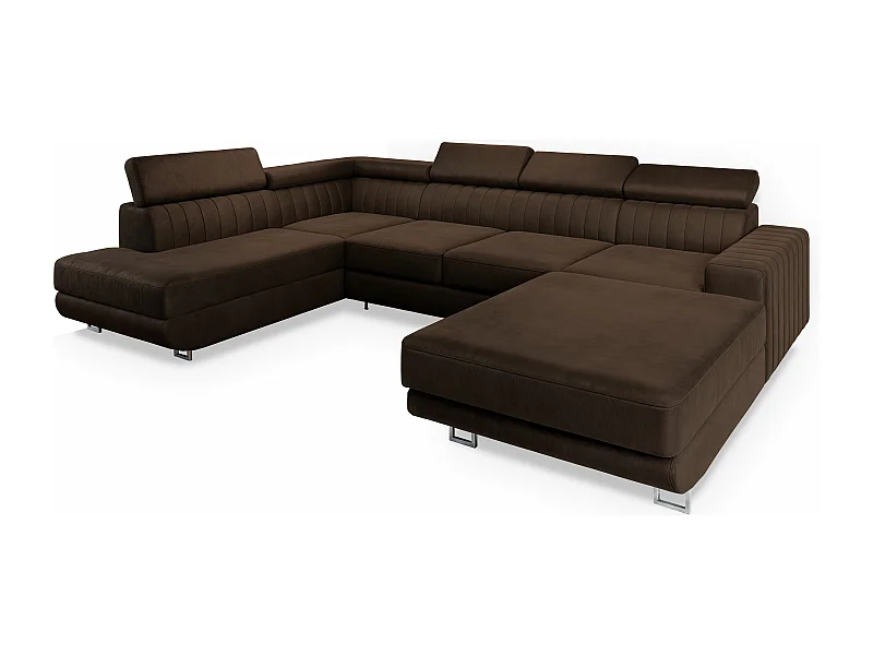 Canapé d'angle SIENA Marron en velours avec fonction de couchage