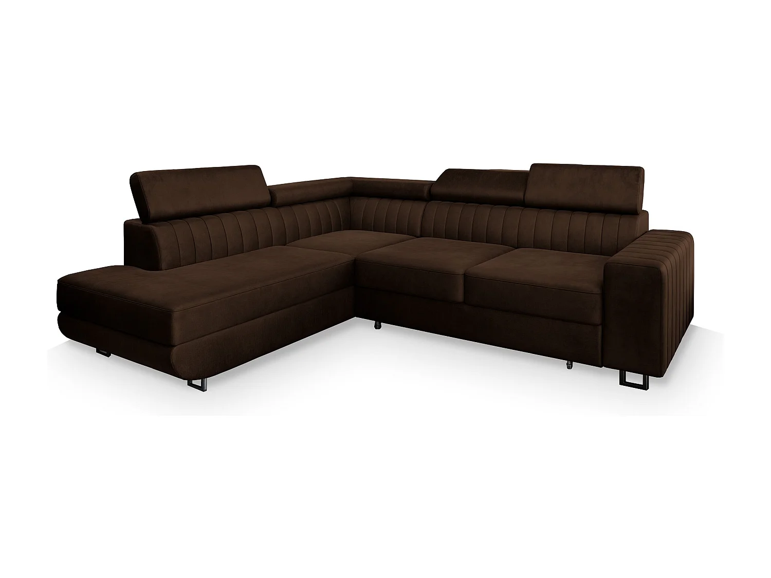 Canapé d'angle NOLA Marron en velours avec fonction de couchage