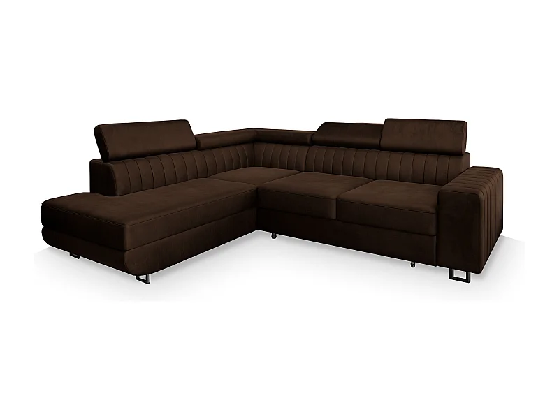 Canapé d'angle NOLA Marron en velours avec fonction de couchage