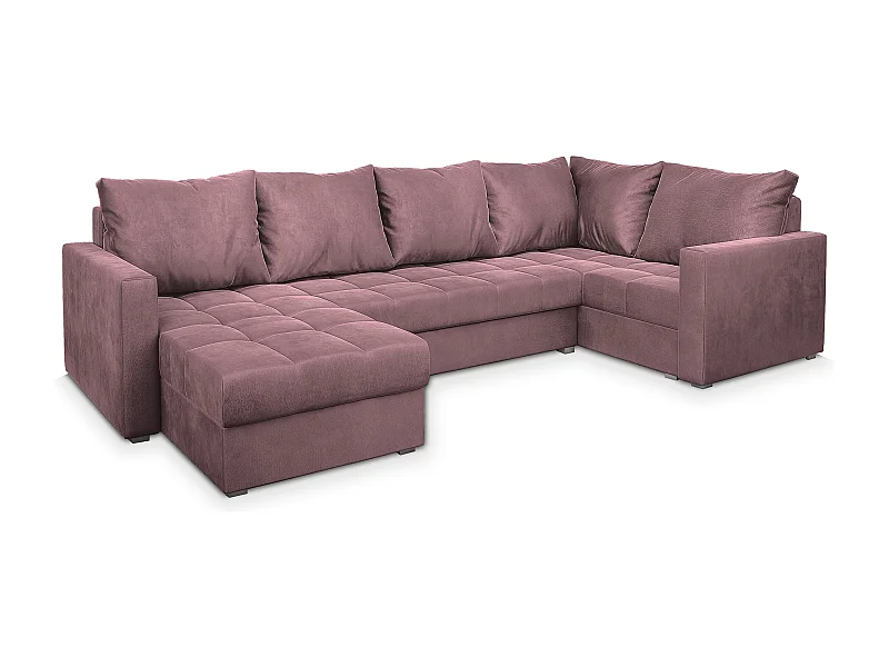 Canapé d'angle LORIVO Rose poudré en peluche avec fonction de couchage