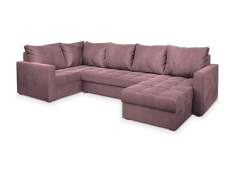 Canapé d'angle LORIVO Rose poudré en peluche avec fonction de couchage