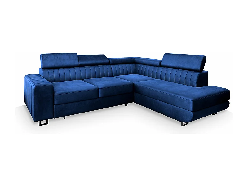 Canapé d'angle NOLA Bleu en velours avec fonction de couchage