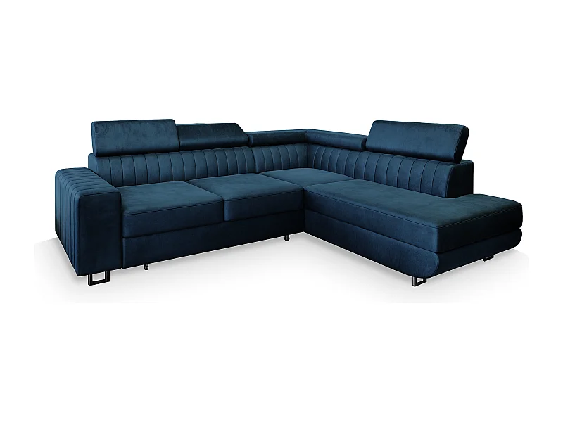 Canapé d'angle NOLA Bleu en velours avec fonction de couchage