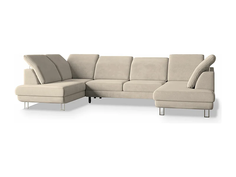 Canapé d'angle TERAMO Crème en velours avec fonction de couchage