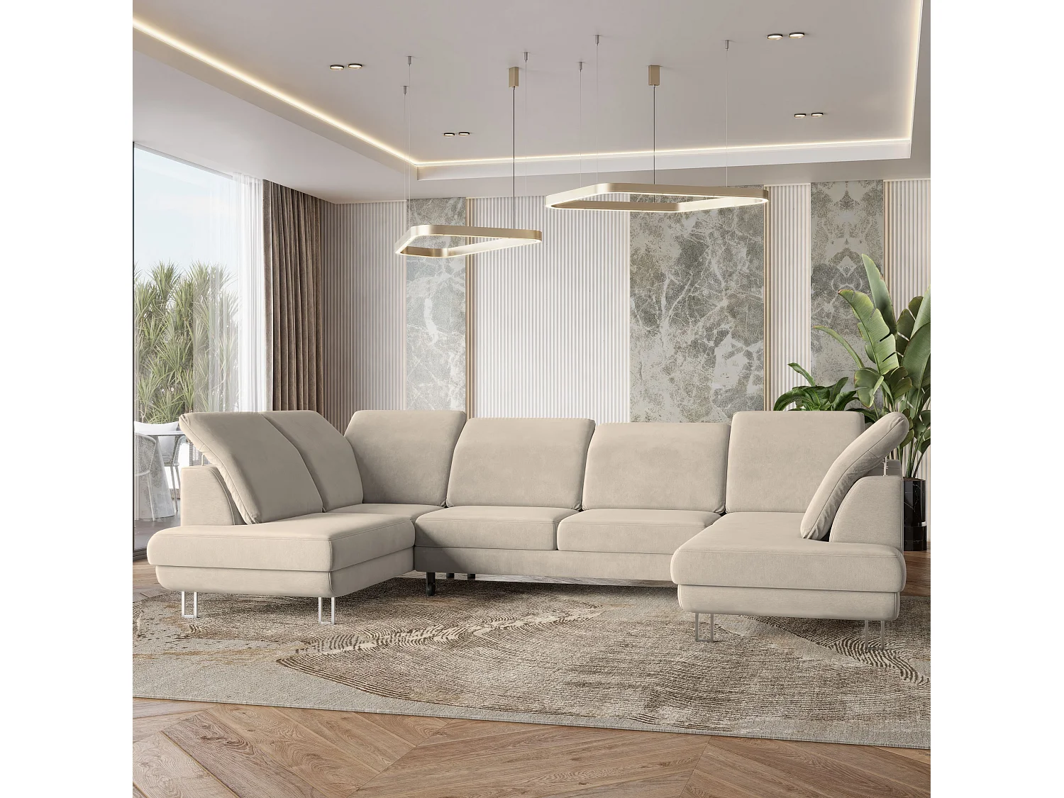 Canapé d'angle TERAMO Crème en velours avec fonction de couchage