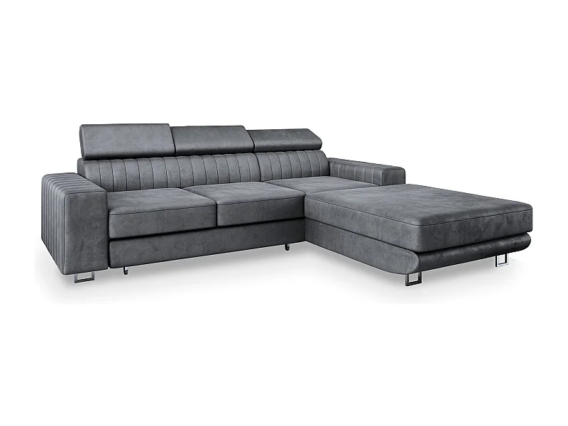 Canapé d'angle NOTO Gris en velours avec fonction de couchage