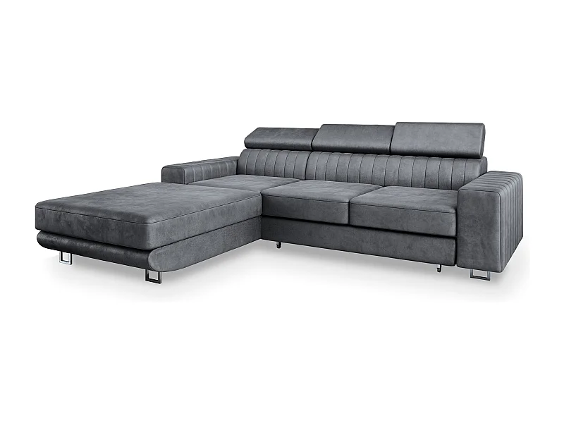 Canapé d'angle NOTO Gris en velours avec fonction de couchage