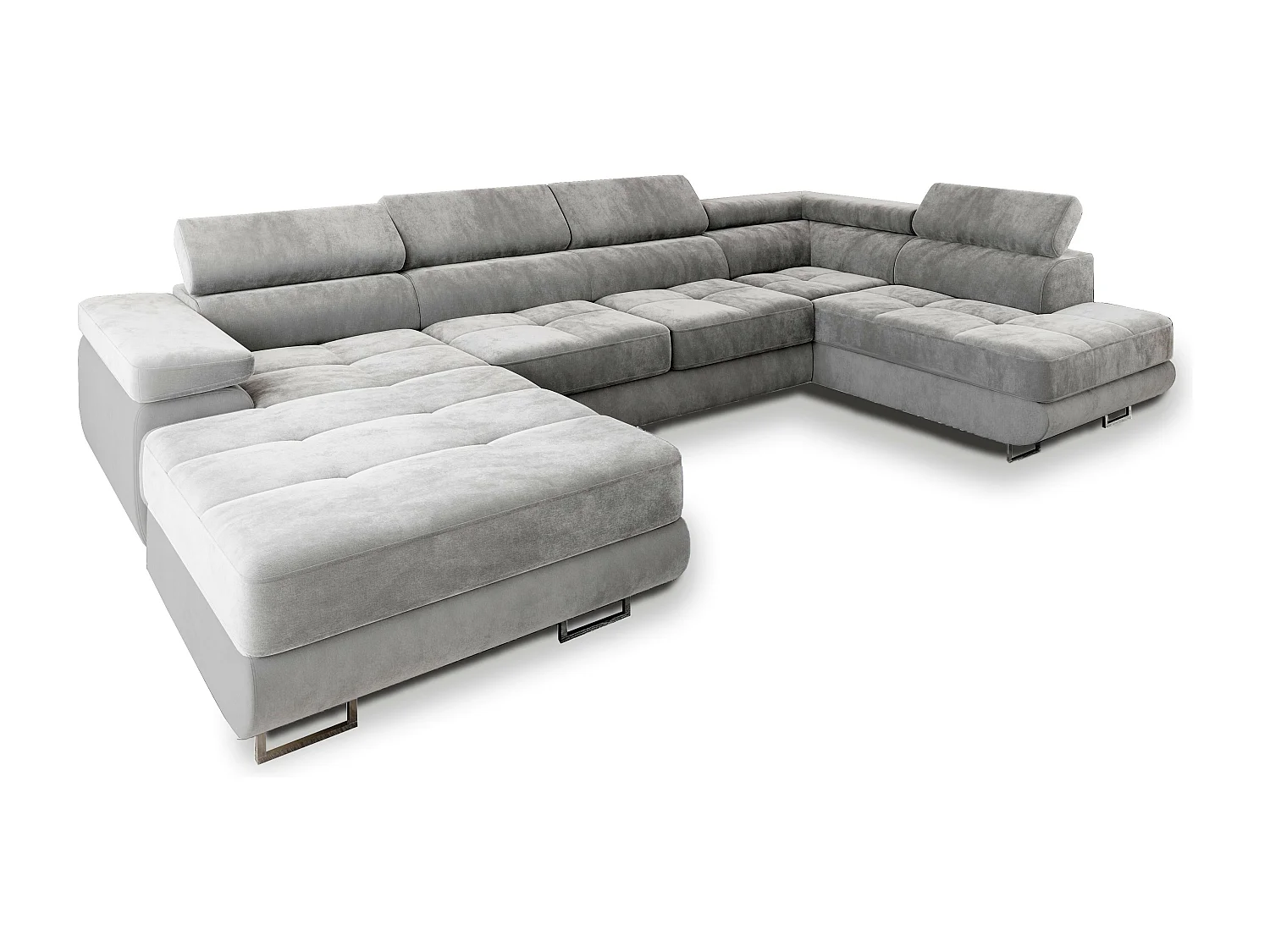 Canapé d'angle CASONE Gris clair en velours avec fonction de couchage