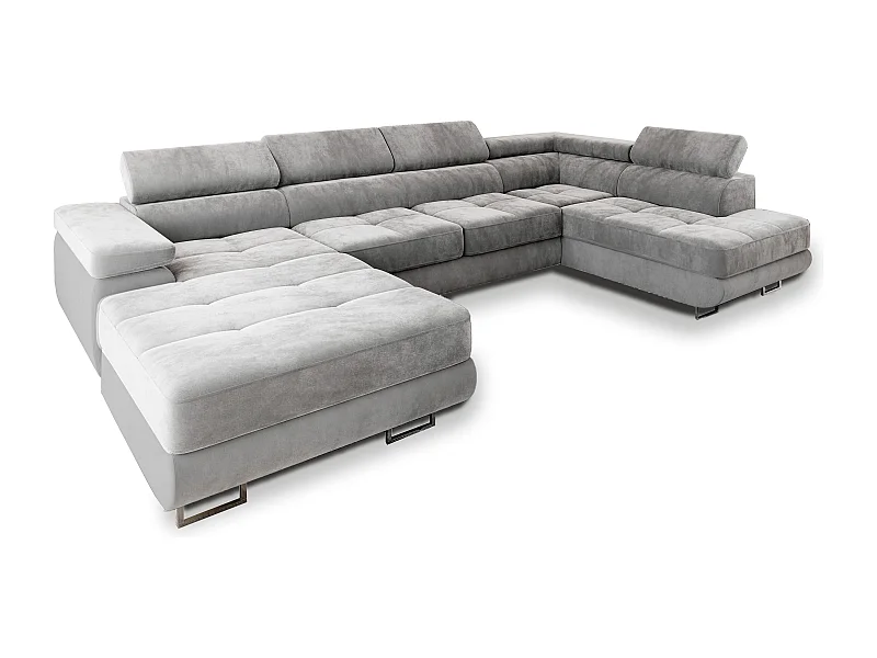 Canapé d'angle CASONE Gris clair en velours avec fonction de couchage