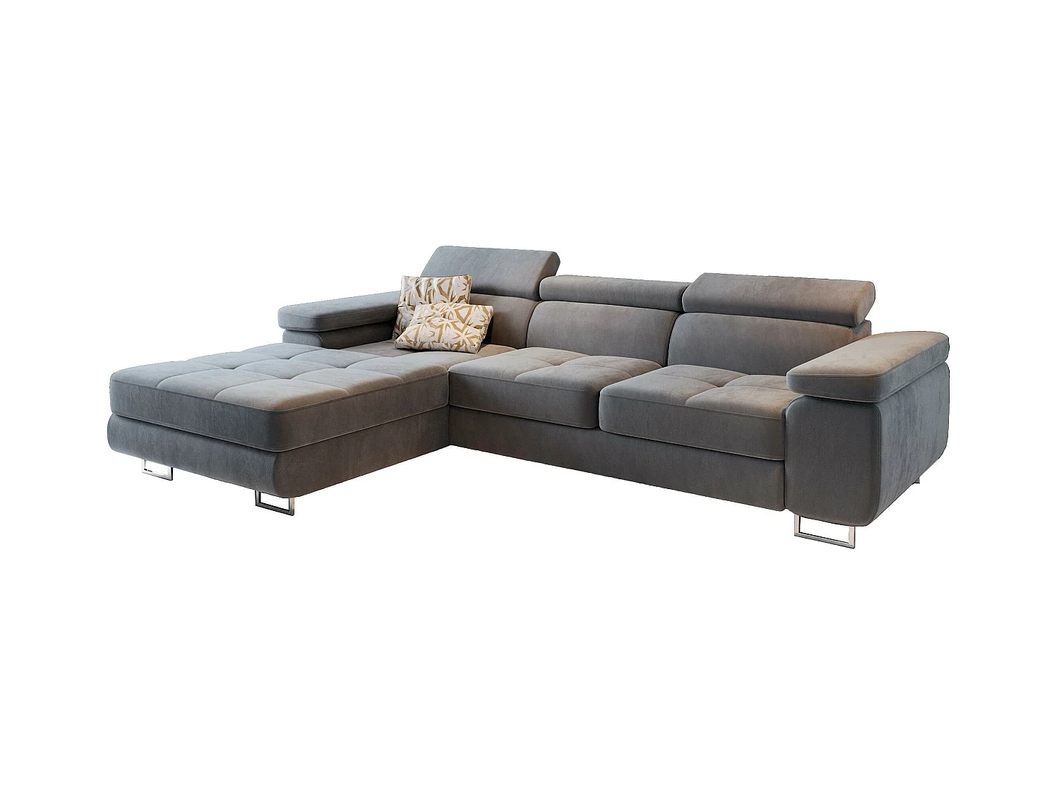 Canapé d'angle ELMA Gris clair en velours avec fonction de couchage