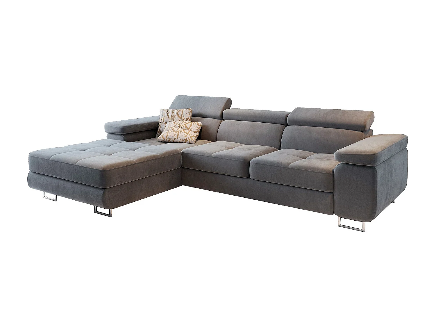 Canapé d'angle ELMA Gris clair en velours avec fonction de couchage