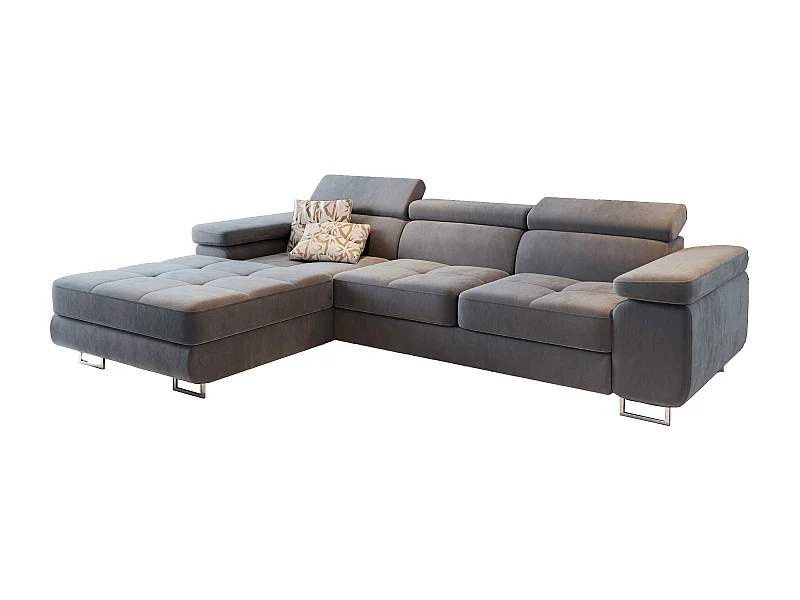 Canapé d'angle ELMA Gris clair en velours avec fonction de couchage