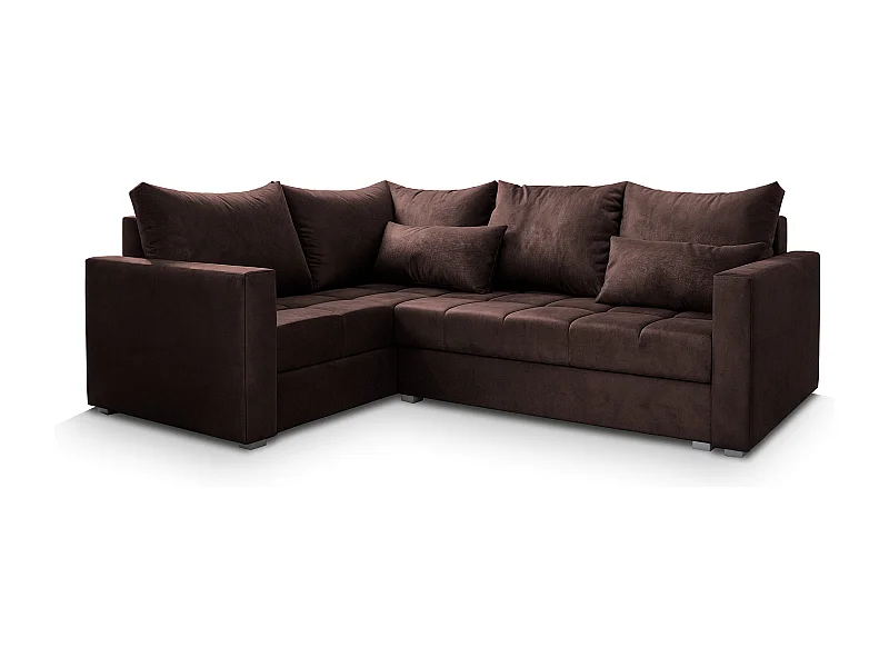 Canapé d'angle LIRENO Marron en peluche avec fonction de couchage