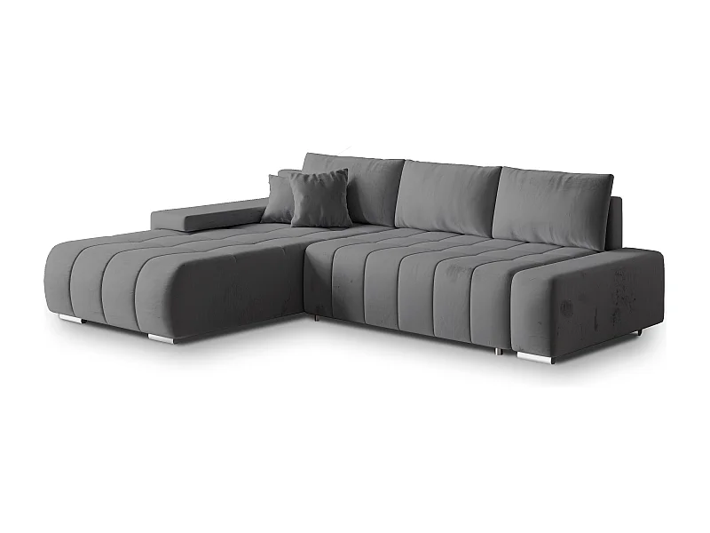 Canapé d'angle ALESE Gris en velours avec fonction de couchage