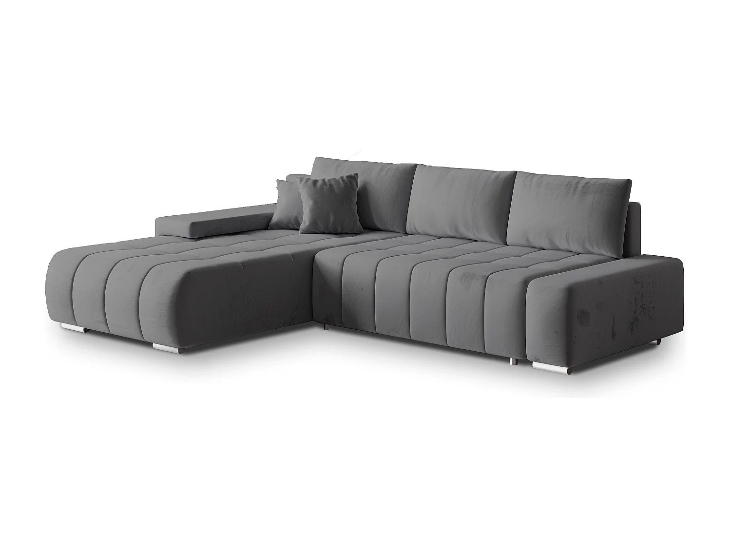 Canapé d'angle ALESE Gris en velours avec fonction de couchage