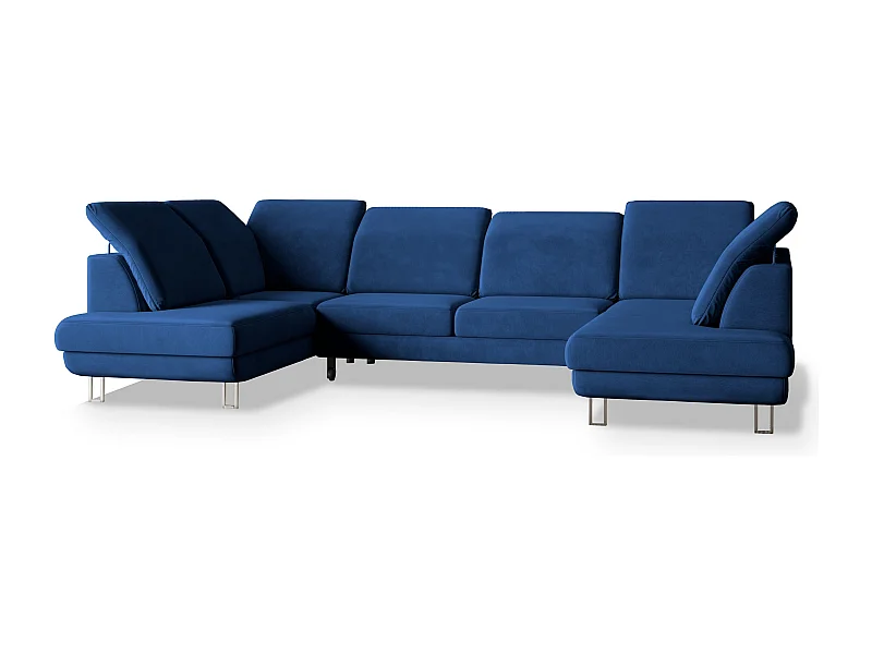 Canapé d'angle TERAMO Bleu en velours avec fonction de couchage