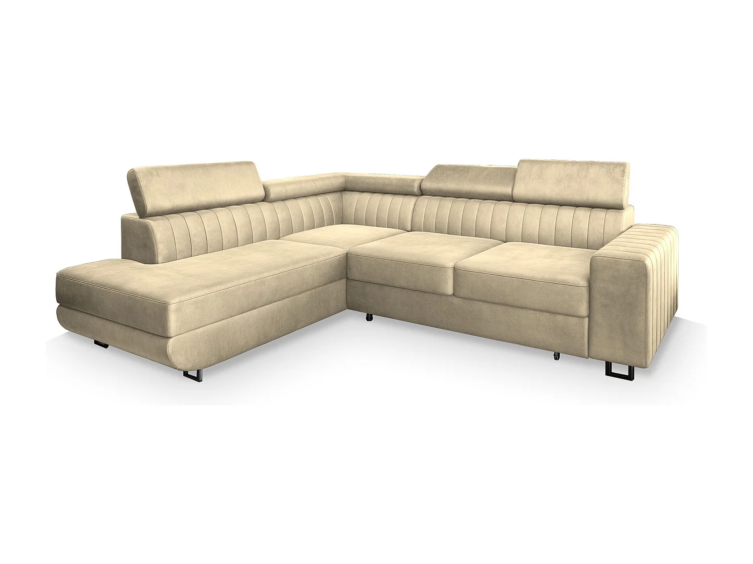 Canapé d'angle NOLA Crème en velours avec fonction de couchage