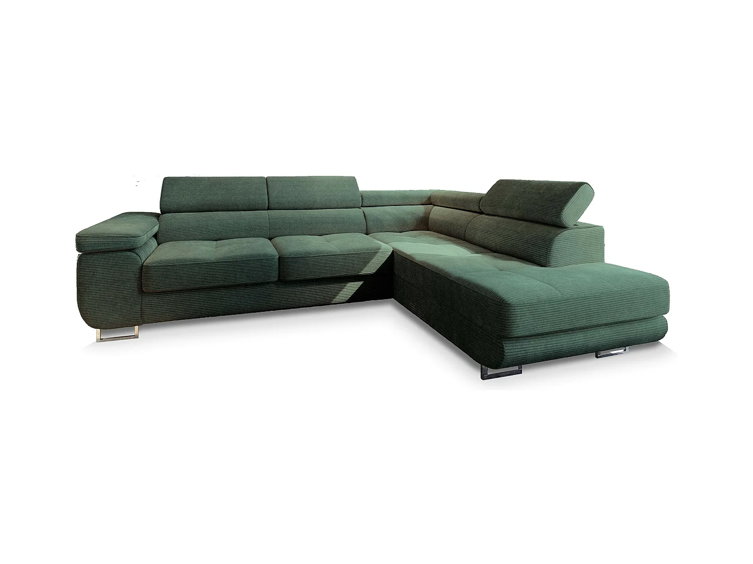Canapé d'angle APIRO Vert en velours côtelé avec fonction de couchage